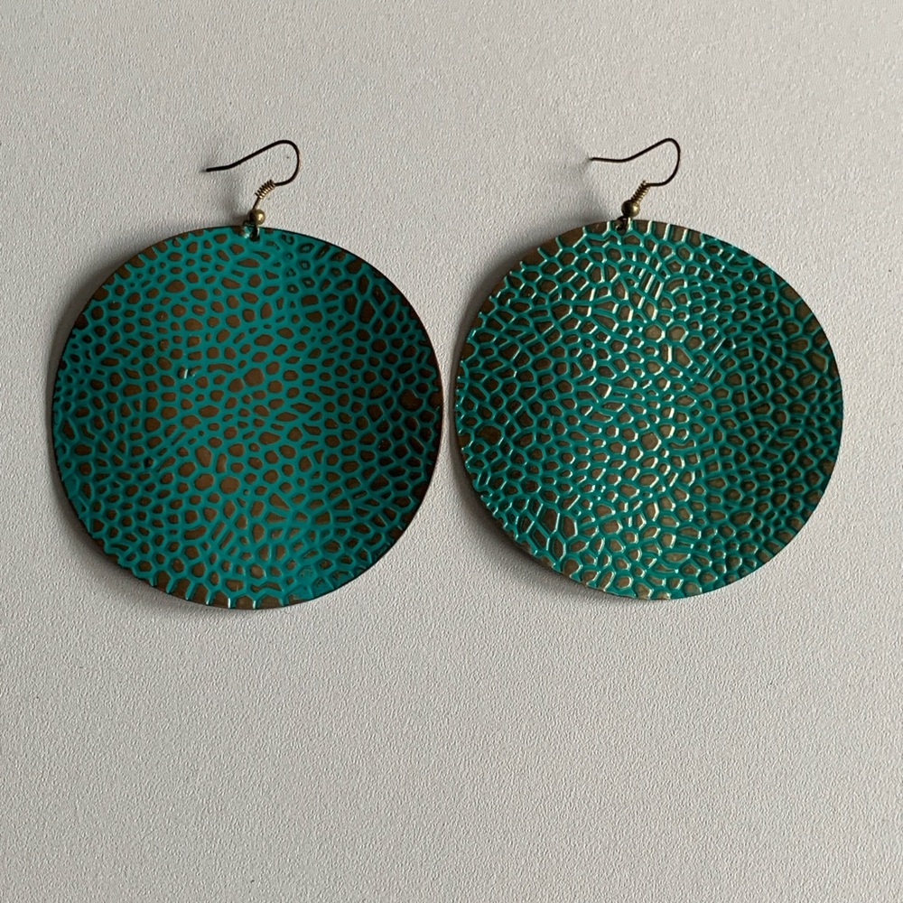 Large Turquoise Patterned Round Earrings